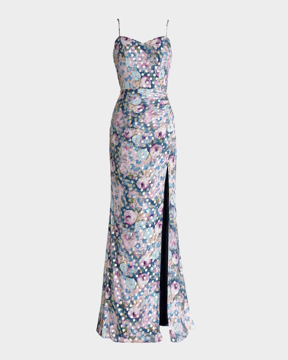 Brielle Floral-Print Sweetheart Gown